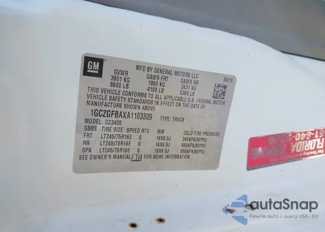 2010 Chevrolet Express G2500 from USA, damaged, VIN 1GCZGFBAXA1163309